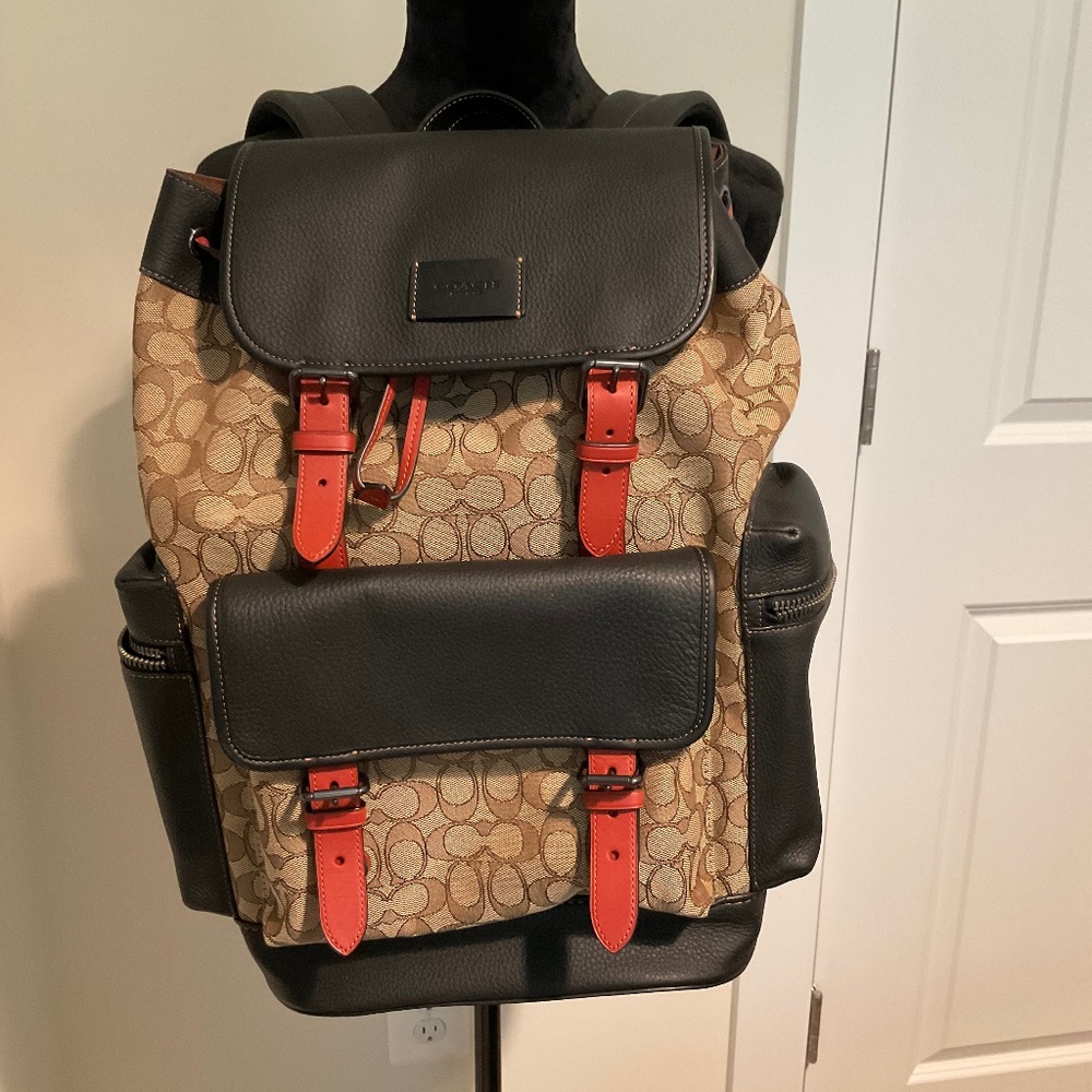 NWOT Coach Burnt Orange/Brown Leather w/Coach monogram fabric